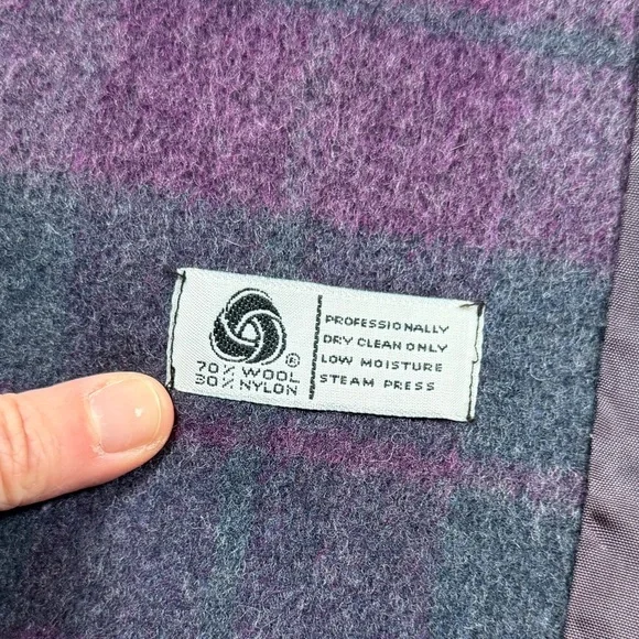Vintage Alorna Purple Grey Plaid Long Wool Coat Women’s L/XL Union Made in USA - Picture 5 of 11